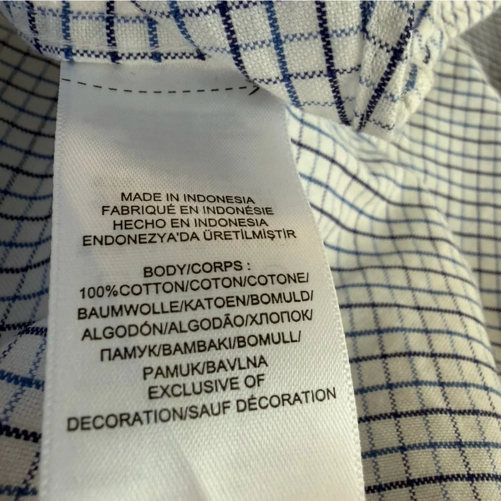 Ralph Lauren |  White and Blue Checkered Button Down Cotton Shirt | 14
